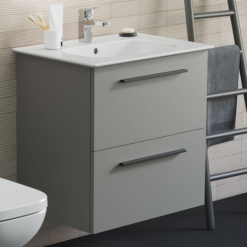 Lifestyle image of Ideal Standard i.life A 600mm Matt Quartz Grey Wall-Hung Basin Vanity Unit